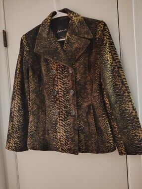 Arden B Double-Breasted Leopard-Print Peacoat in Brown and Black